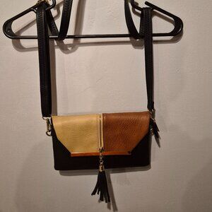Dark Brown w/2 Tone Flip Cover Leather Handbag and Strap.